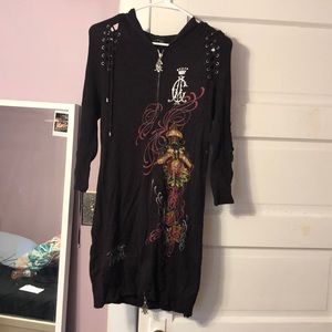 Christian Audigier zip up sweater dress